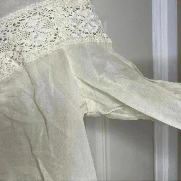 Free People Sheer Eyelet Detail White Boho Top Sz XS - Picture 4 of 10